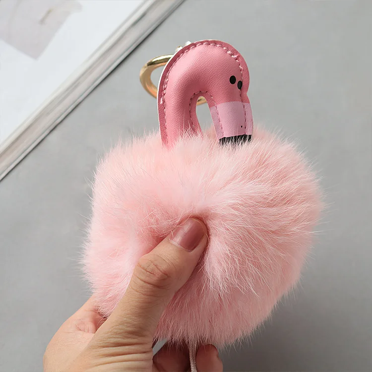 

ZLJQ Cute Fluffy Unicorn Flamingo Keychain, Pom Pom Style Plush Ball Pendant Key Ring For wedding favor Birthday party gift