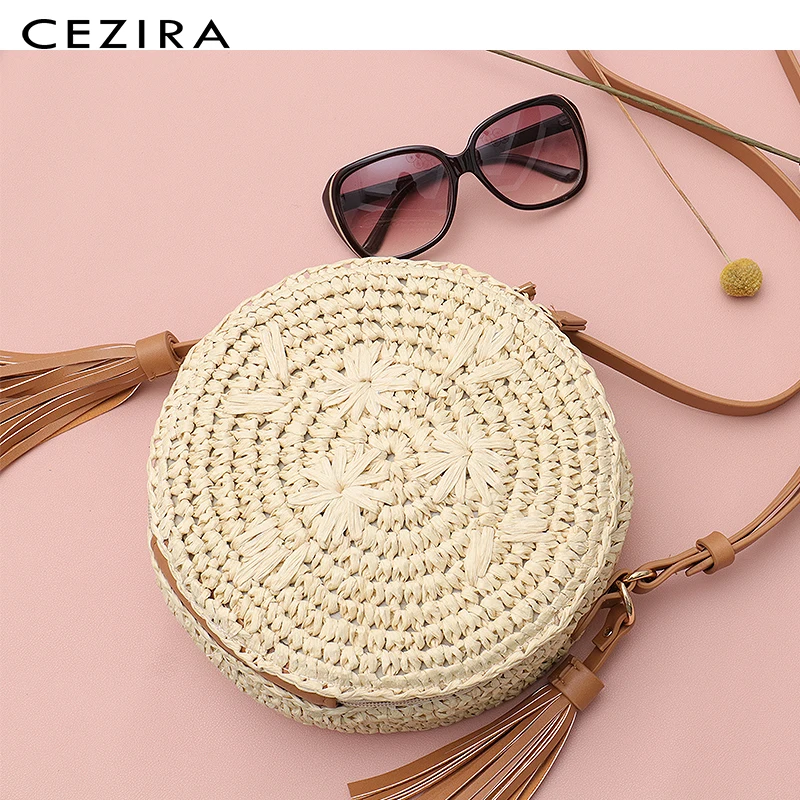 CEZIRA маленькая круглая Соломенная пляжная сумка на молнии в богемном