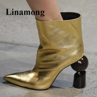 2022 fashion newest chunky heel strange style pointed toe autumn and winter five color high quality genuine leather women boots