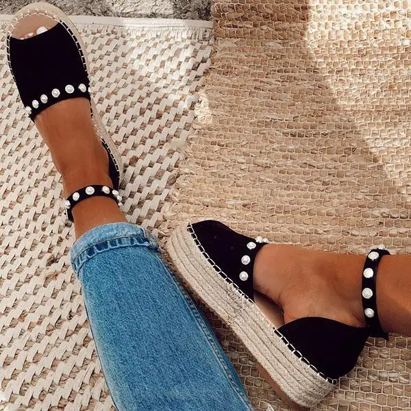 Для женщин сандалии с жемчугом Модная Летняя женская обувь широко открытым