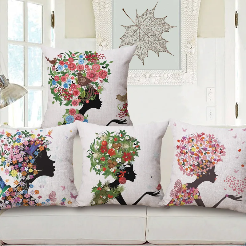 Наволочка для подушки креативный Цветок девочки хлопок квадратный 45 см домашний