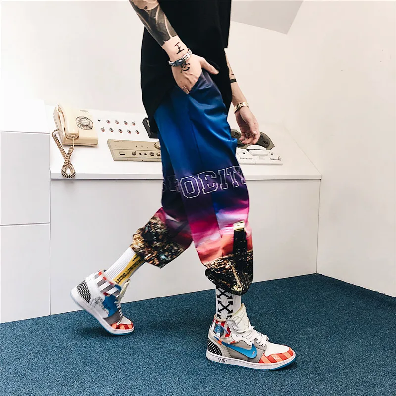 2019 летние штаны шаровары с градиентом цвета для мужчин и женщин уличные принтом в