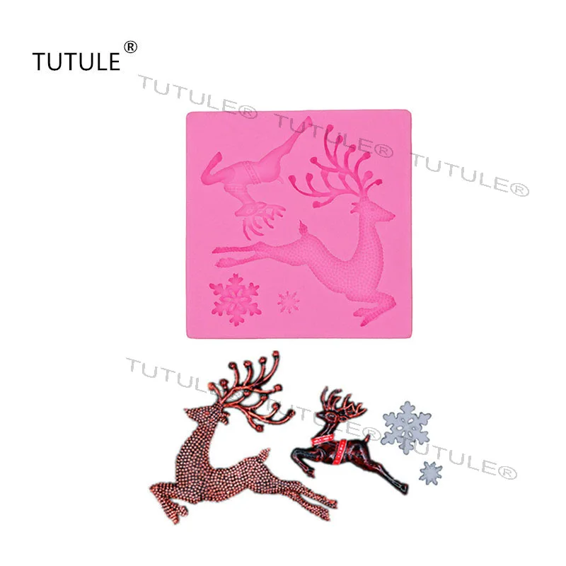 

Gadgets reindeer deer mold flexible silicone for polymer clay fondant air dry clays christmas cupcakes cookies mold