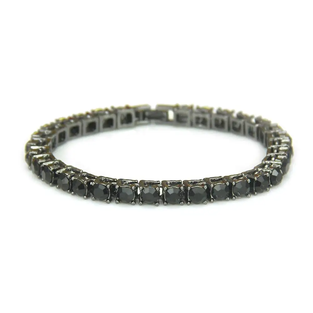 Один ряд Bling Iced Out мужской циркониевый Теннисный браслет-цепочка для женщин и мужчин CZ звено цепи хип-хоп ювелирные изделия золото серебро черный цвет