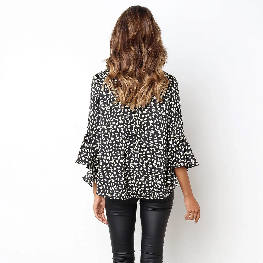 Топы и блузки для женщин работы на каждый день с длинными рукавами принтом