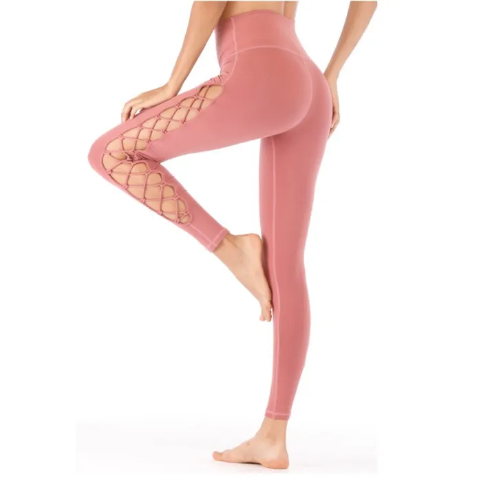 pink Aerfey новые женские Плотные хлопковые брюки для занятий йогой в стиле бокового плетения супер качественные Леггинсы для бега в спортзале - Цвет: pink