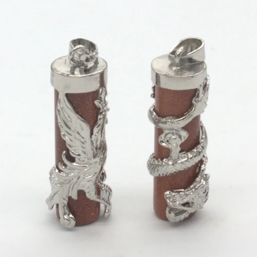 Gold Sand Stone Крафт-бусины посеребренные китайский стиль цилиндр аметисты розовый кварцевый кристалл обертывание дракон феникс кулон Винтажные Ювелирные Изделия - Окраска металла: Gold Sand Stone