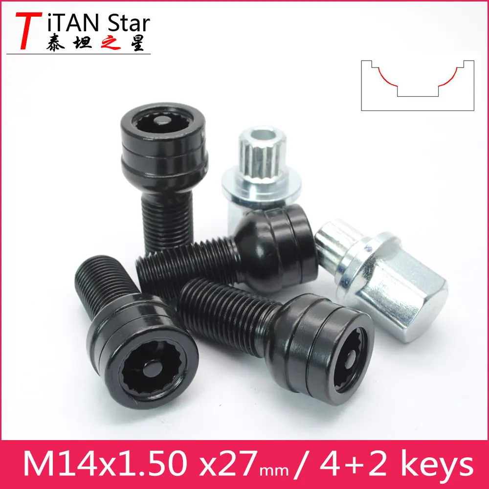 4Bolts2keys M14x1.50mm 1 5 Колесный болт для замка анти сдвижная гайка VW Golf 6 7 LAVIDA Tiguan CC Passat Polo
