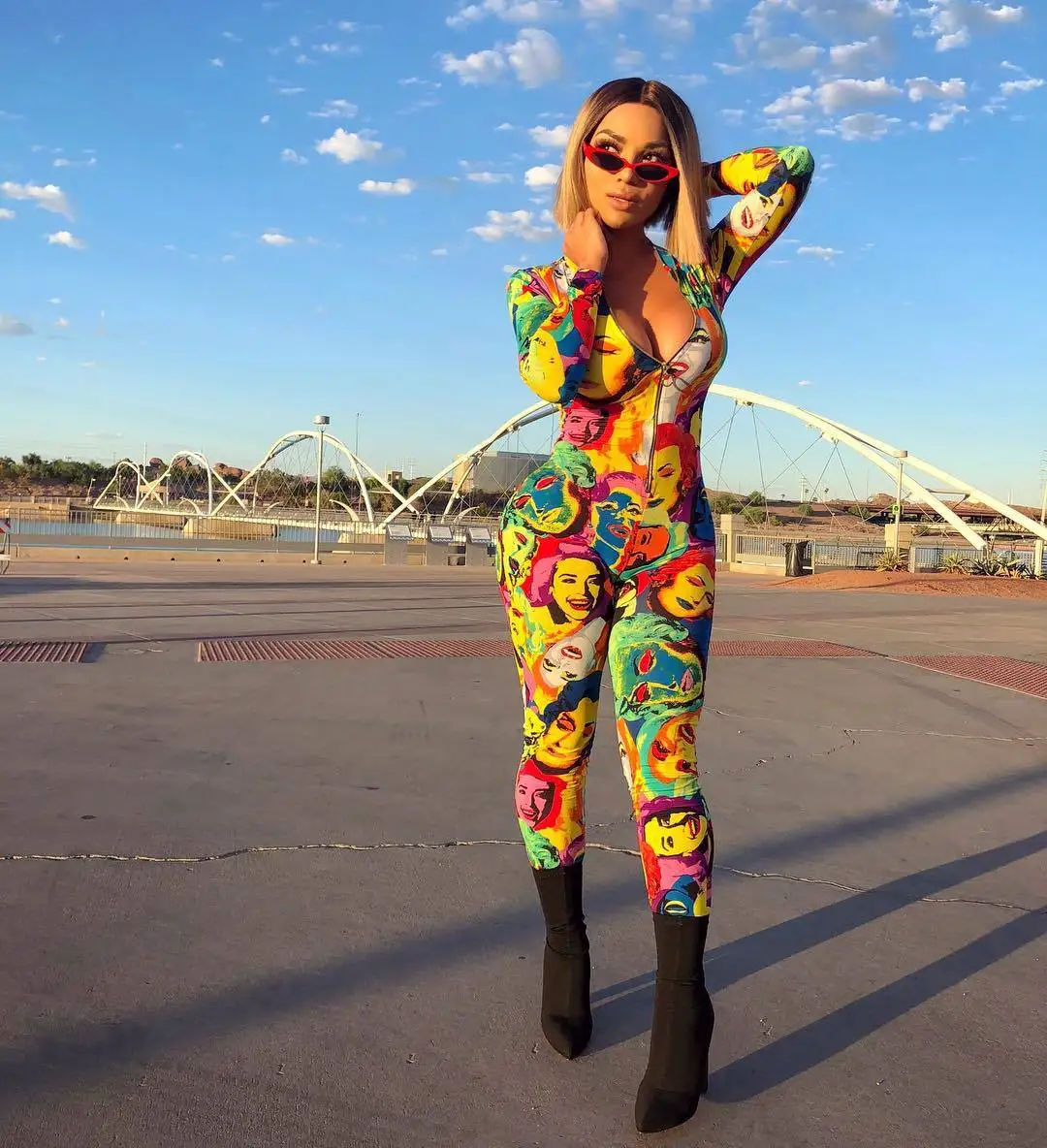 2019 г. летние женские Тощий bodycon характер печати на молнии Комбинезон пляжный