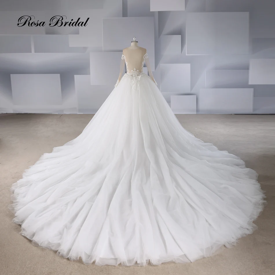 Rosabridal бальное платье свадебное с длинными рукавами круглым вырезом бисером