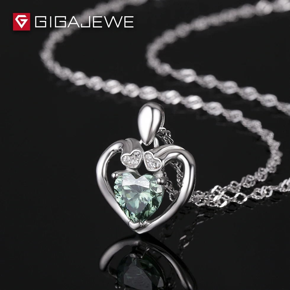 GIGAJEWE 1.3ct желтоватый и зеленый цвет в форме сердца подлинный муассанитовый кулон ожерелье доступно в серебряной нити