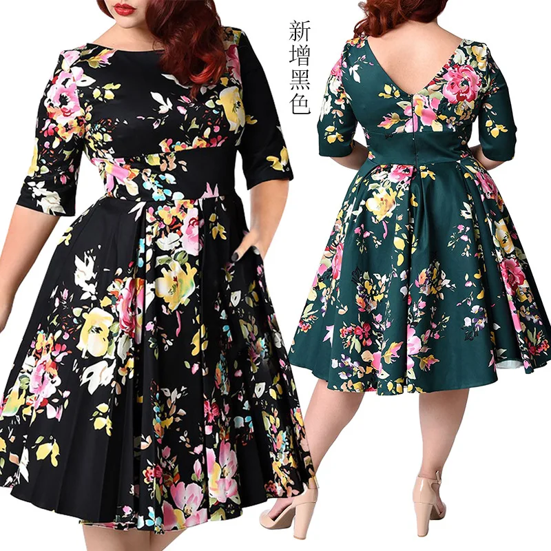 Большие размеры 3XL-9XL Новый 2018 женское платье сезон: весна–лето Мода шею пять