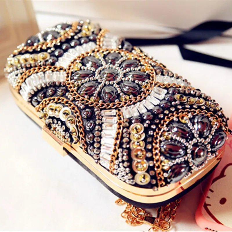 Новые роскошные драгоценный камень бриллиант цветок вечерняя сумка клатч со