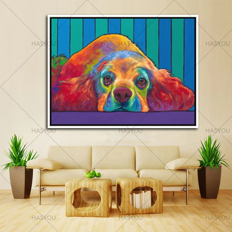 

Canvas Painting Hand Painted Modern Wall Art Colourful Animal Lovely Puppy Dog 100% Handmade Oil Painting For Living Room Decor