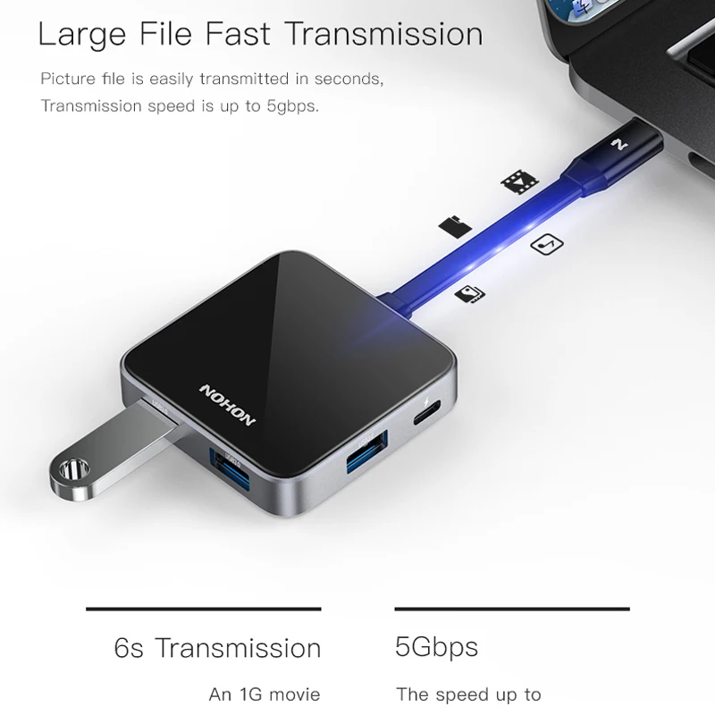 NOHON type C концентратор USB 3,0 USB-C к HDMI концентратор адаптер для MacBook Pro huawei mate 20 Pro PC USB разветвитель 5 портов PD QC док-станция