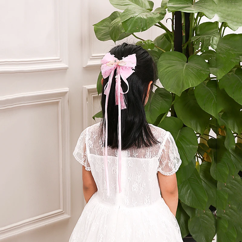 Children's hair accessories Chinese ancient costume headdress style ribbon bow retro tassel | Детская одежда и обувь