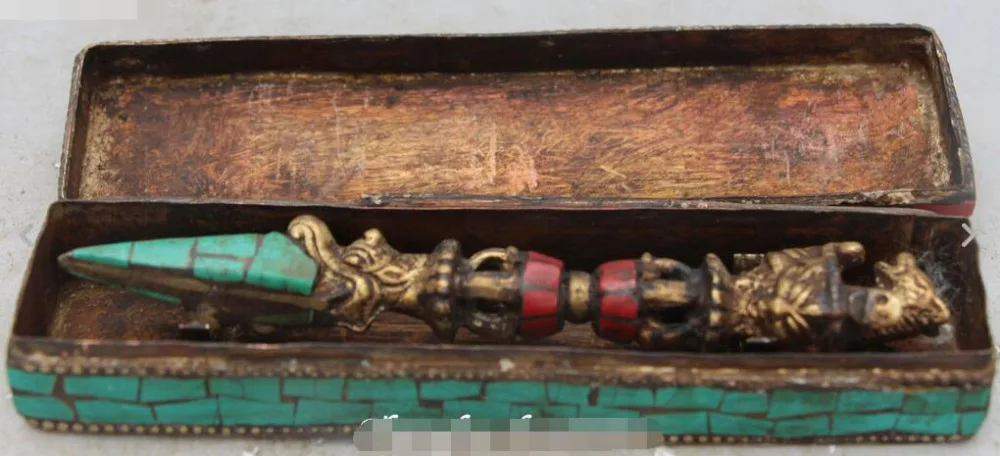 Тибетский бирюзовый коралловый Бронзовый подставка для кинжала Faqi Phurba с