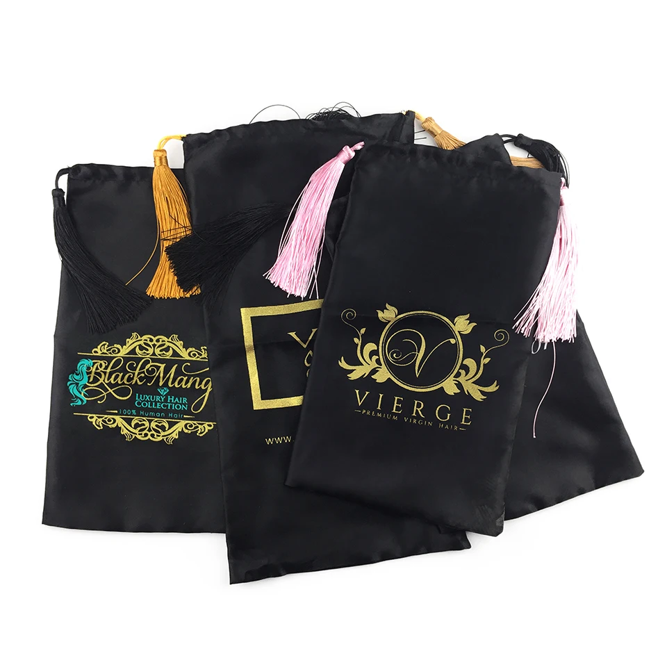 

Пользовательский логотип, 100% натуральный пучок волос, атласная упаковочная сумка, Женская упаковка для наращивания волос/наращивания, Высо...
