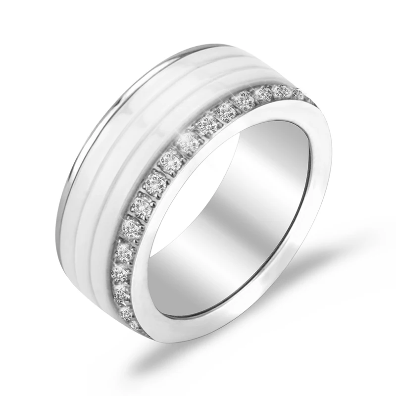Мужское и женское кольцо с инкрустированным цирконием однослойное керамическое