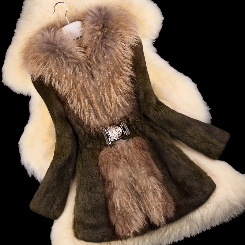 Осеннее Женское пальто с натуральным кроличьим мехом зимний Женский Тренч