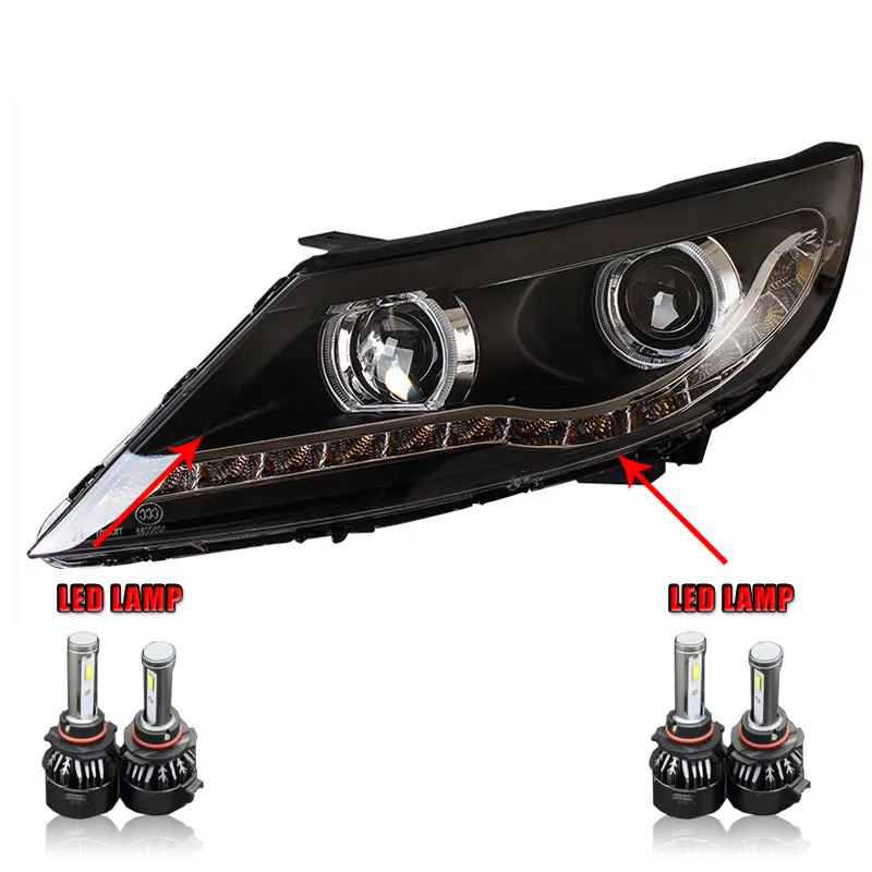 ALL LED 2 шт. светодиодный фары для Kia Sportage R- Автомобильный светодиодный фонарь с двумя ксеноновыми линзами автомобильные аксессуары дневные ходовые огни - Цвет: ALL LED