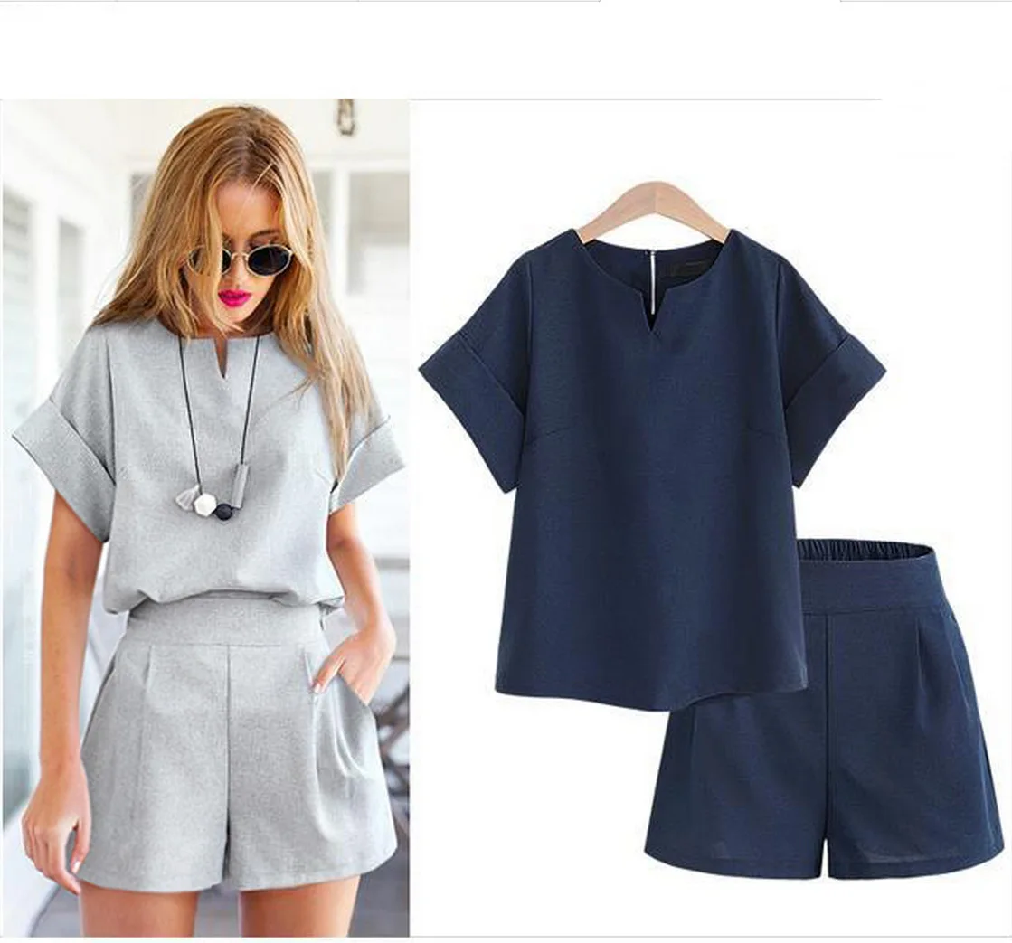 2019 летние женские комплекты Большие размеры футболка с короткими рукавами и