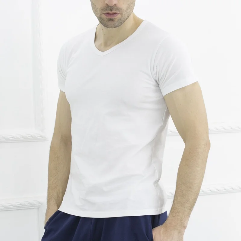 Футболка мужская хлопковая с V-образным вырезом и коротким рукавом батальных