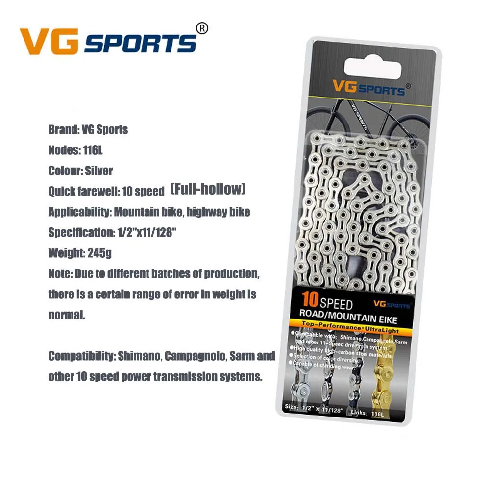MTB Bicycle Chain 8 9 10 11 Speed Road Bike Full Hollow Chain Mountain Bike Half Hollow Chain Golden Silver Colour VG Sports