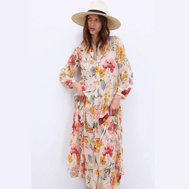 Цветочные шифоновые платья для беременных модные комплекты из двух предметов с