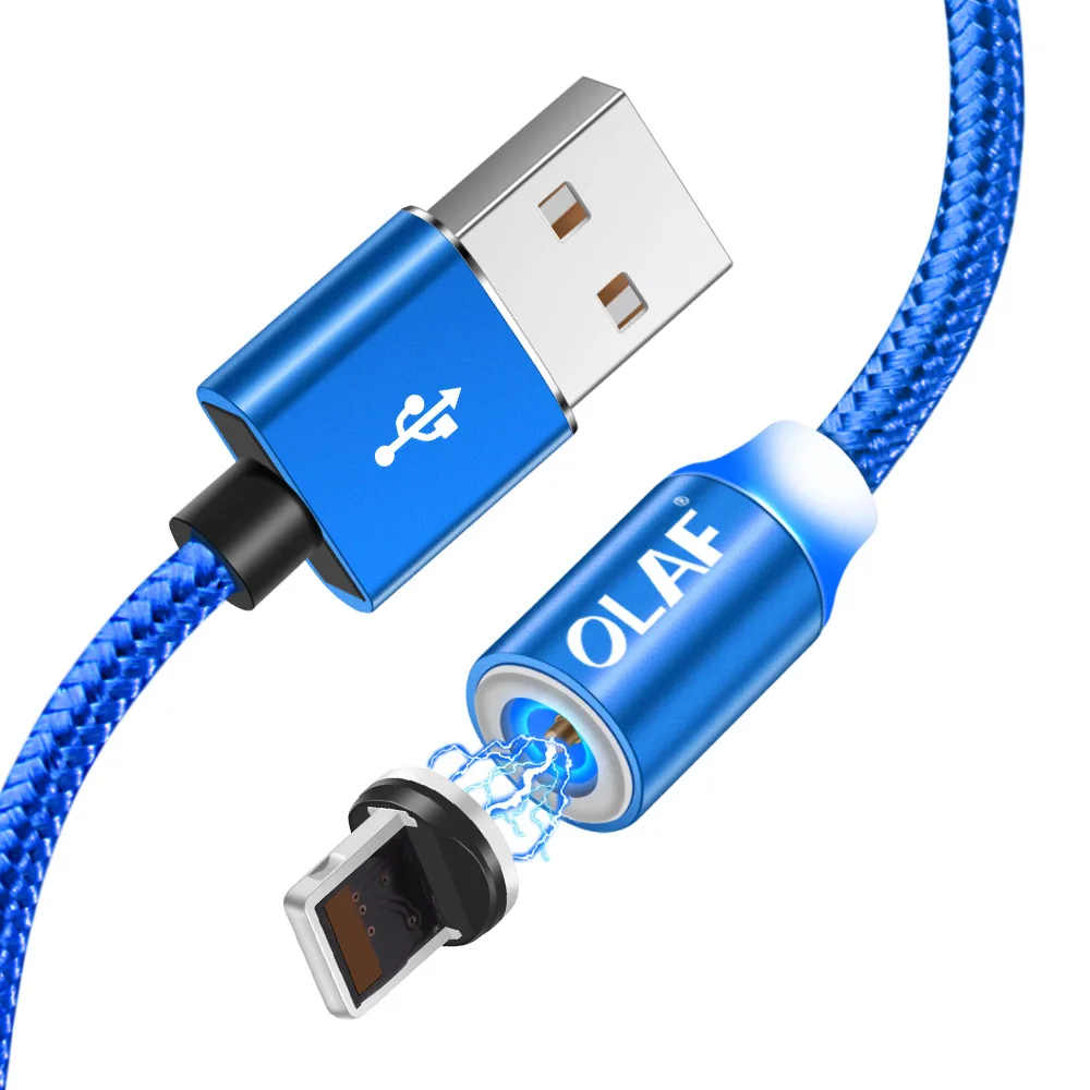 Олаф светодиодный 2 м 1 м Магнитный кабель для iPhone Micro usb type c нейлоновый Магнитный usb кабель для зарядки samsung sony Магнитный шнур для зарядного устройства - Цвет: Blue For iPhone