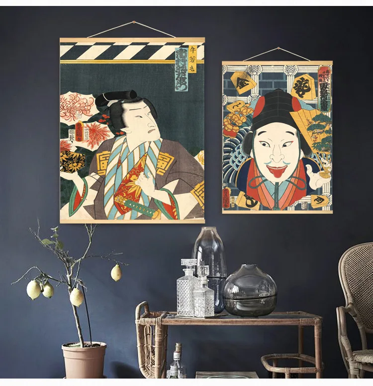 Японский стиль Ukiyoe Yamato-e подвесной прокрутки живопись Постеры-холсты и репродукции, настенное искусство настенные картины нордический домашний декор