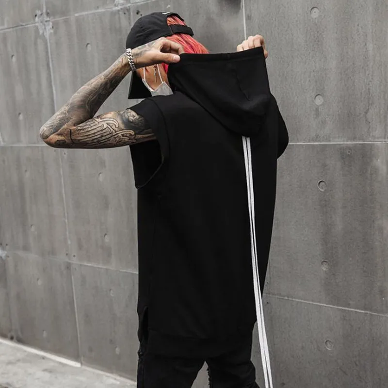 Мужская уличная куртка в стиле хип хоп жилет без рукавов с капюшоном панк рок