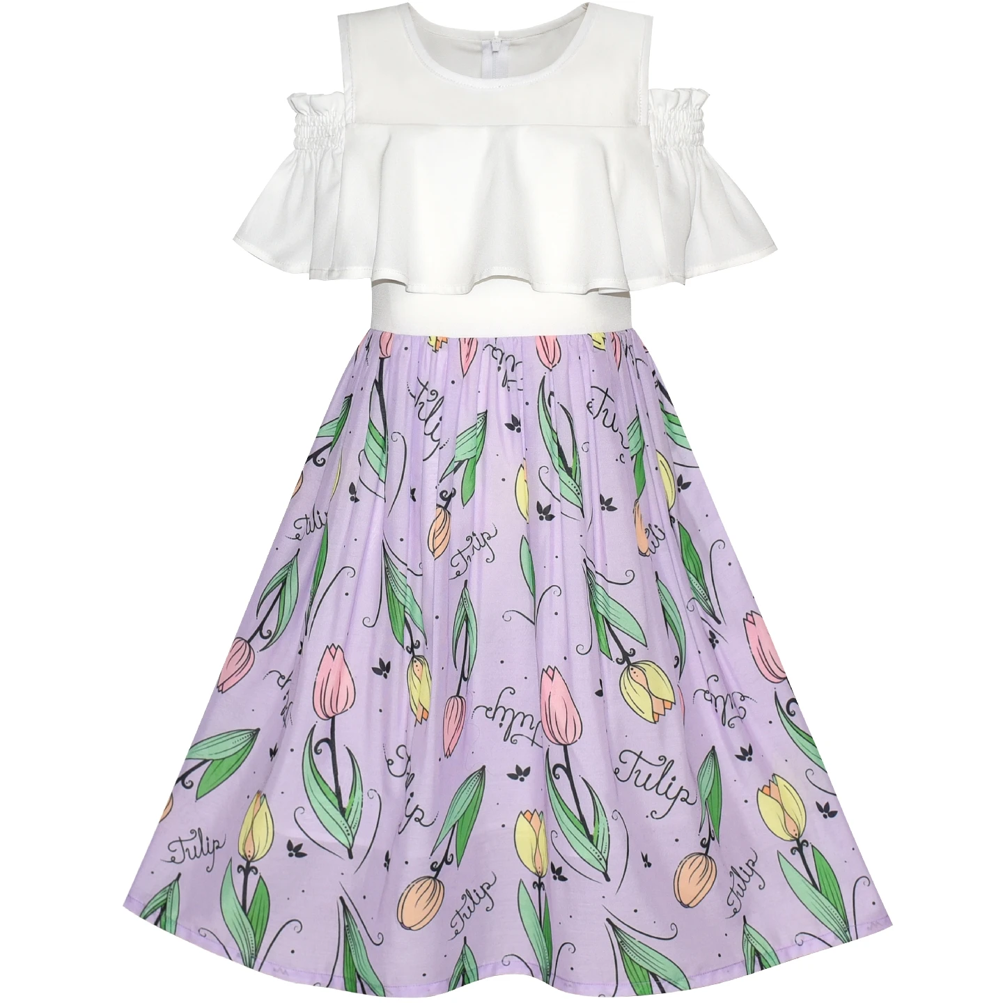 Sunny Fashion платья для девочек Шифон Бабочка рябить Холодный прием Белый Розовый 2020