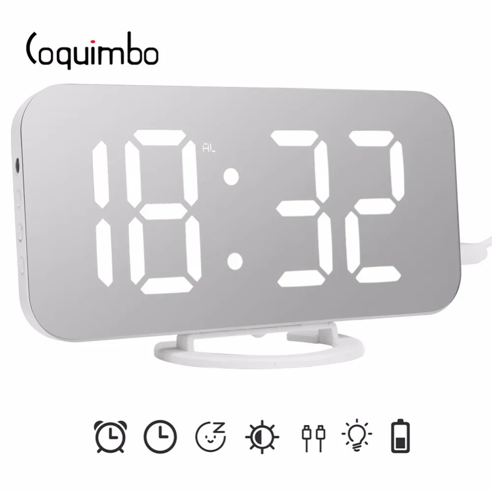 

Coquimbo LED Mirror Alarm Clock Night Light Digital Snooze Table Clock Wake Up Light Home Decoration Dimmable Clock Night Lamp