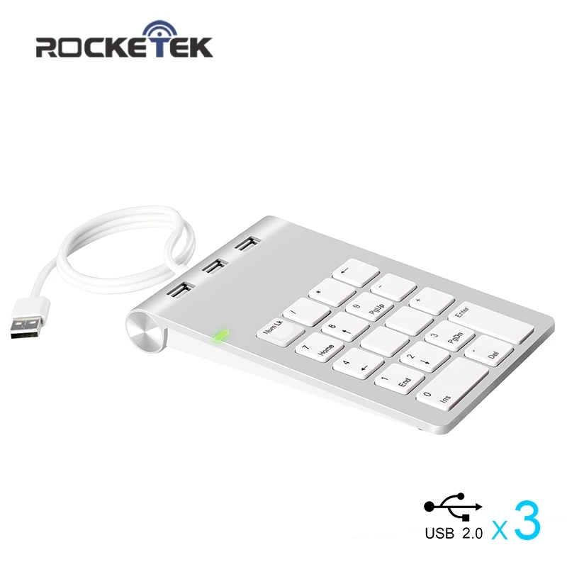 Rocketek USB цифровая клавиатура 18 клавиш с тремя USB 2,0 концентраторами для мини цифровой клавиатуры ультра тонкий номер Pad PC