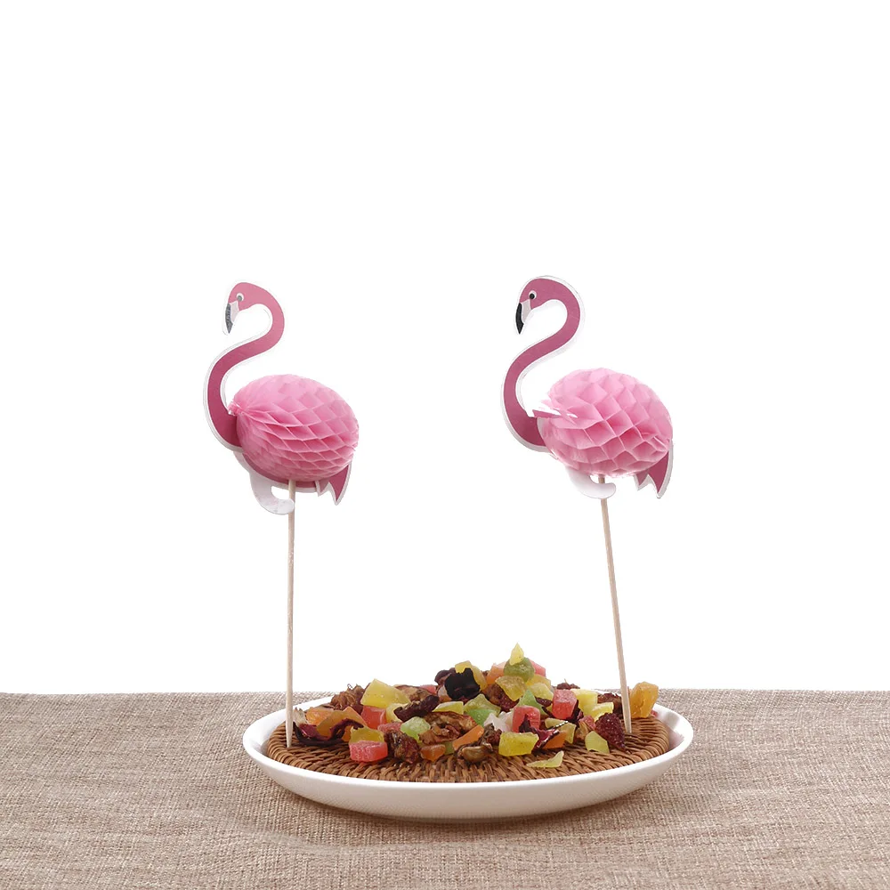 2pcs Flamingo 24 шт./компл. Розовый фламинго или желтый ананас кекс Топпер выбирает тропический hawiian Луо тема вечерние свадебные украшения торта - Цвет: 2pcs Flamingo