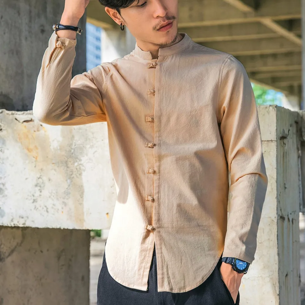 Рубашка женская с длинным рукавом льняная сорочка на пуговицах однотонная
