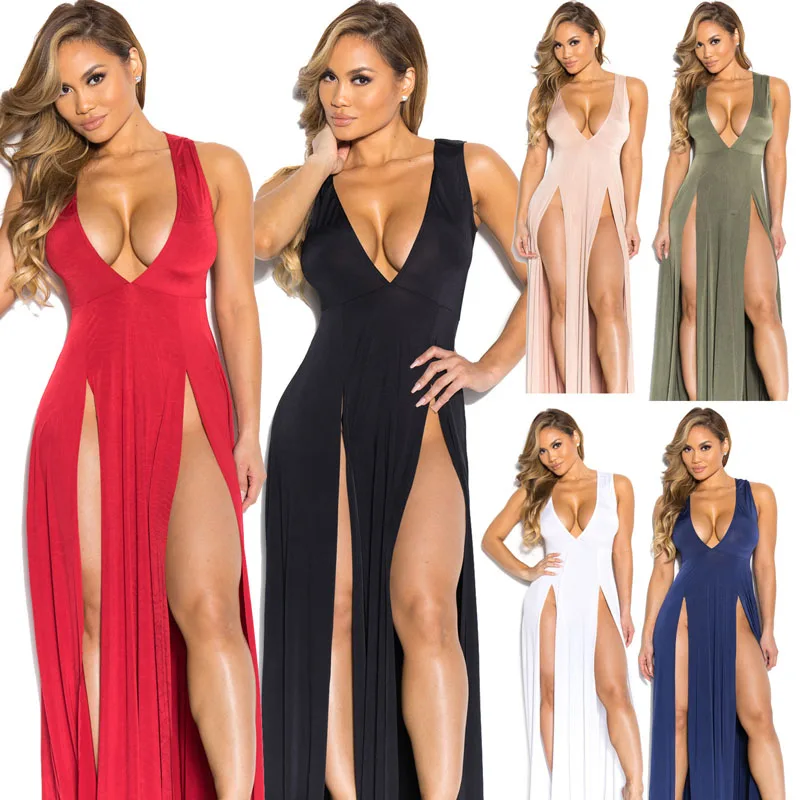 Женское длинное платье туника с высоким разрезом без рукавов|dress for less prom dresses|dresses