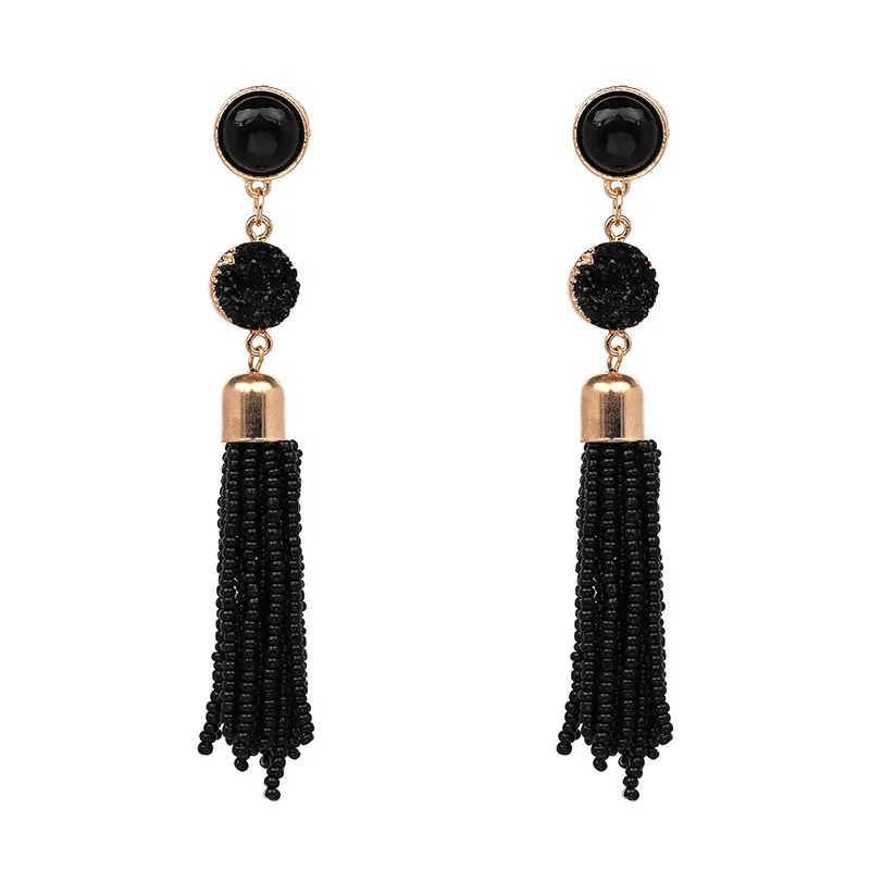 2018 Crystal Beads Earrings for Women 4.13 Inch Long Tassel Black Pink New Statement Jewelry Fashion Drop | Украшения и