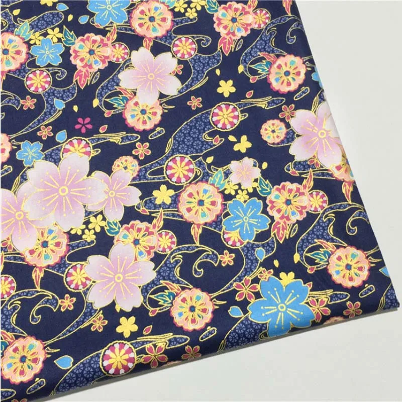 dark blue sakura Хлопок японский стиль бронзовая реактивная печать/окрашивание облаков Цветок сакуры ткань для Ручная работа для Сумки Ремесло стеганая одежда - Цвет: dark blue sakura