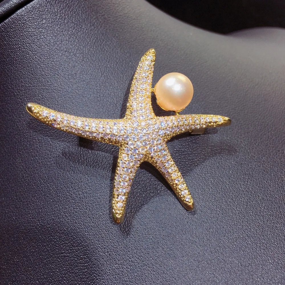 ZHBORUINI High Quality Natural Freshwater Pearl Brooch Fine Zircon Micro Insert Starfish Jewelry For Women Not Fade | Украшения и