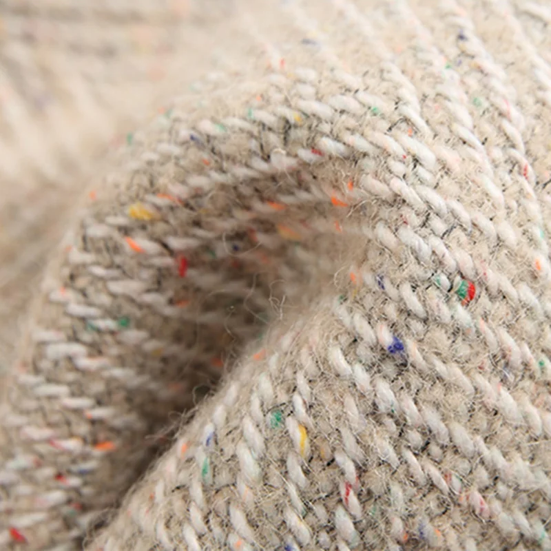 Женское твидовое пальто с меховой подкладкой большим воротником из натурального