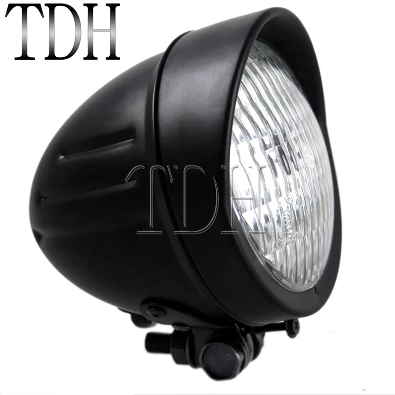 Black МОТОЦИКЛ хром H4 12V 60/55W Ретро головной светильник Передняя Фара Высокий/низкий светильник для Harley Softail Dyna Chopper Cafe Racer - Цвет: Black
