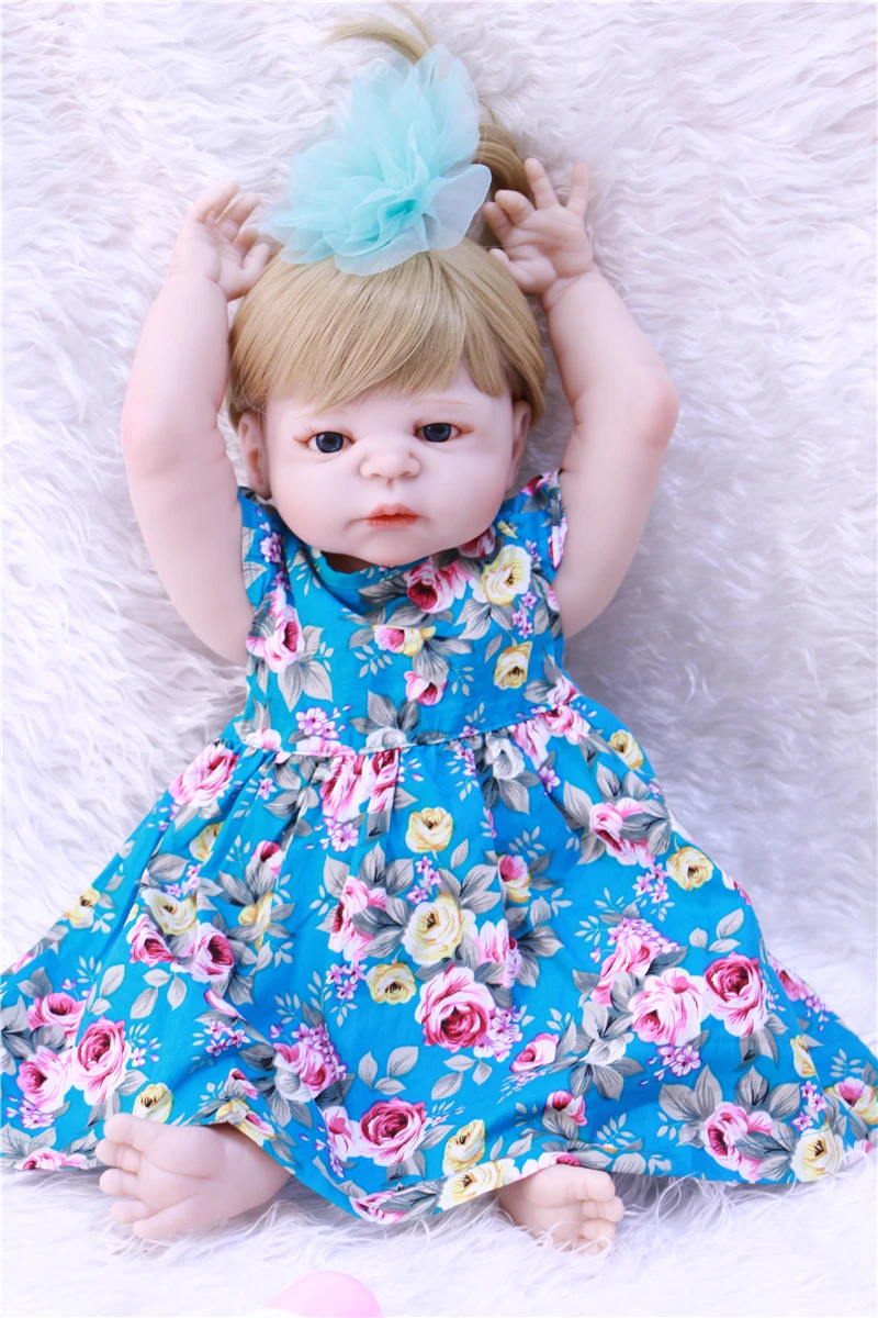 Полноразмерная силиконовая кукла-младенец 55 см игрушки блонд Хари парик - Фото №1