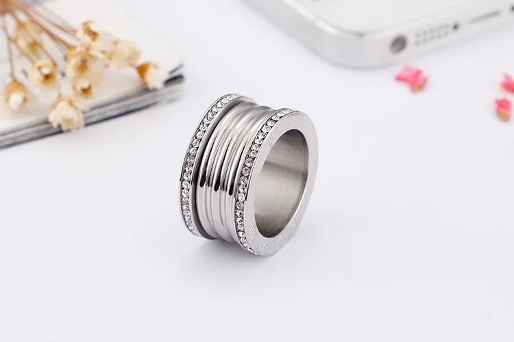 Steel Color Роскошные кольца с римскими цифрами, нержавеющая сталь, Bague Femme, трендовые обручальные кольца с кубическим цирконием для женщин, ювелирные изделия Anillos Mujer - Цвет основного камня: Steel Color