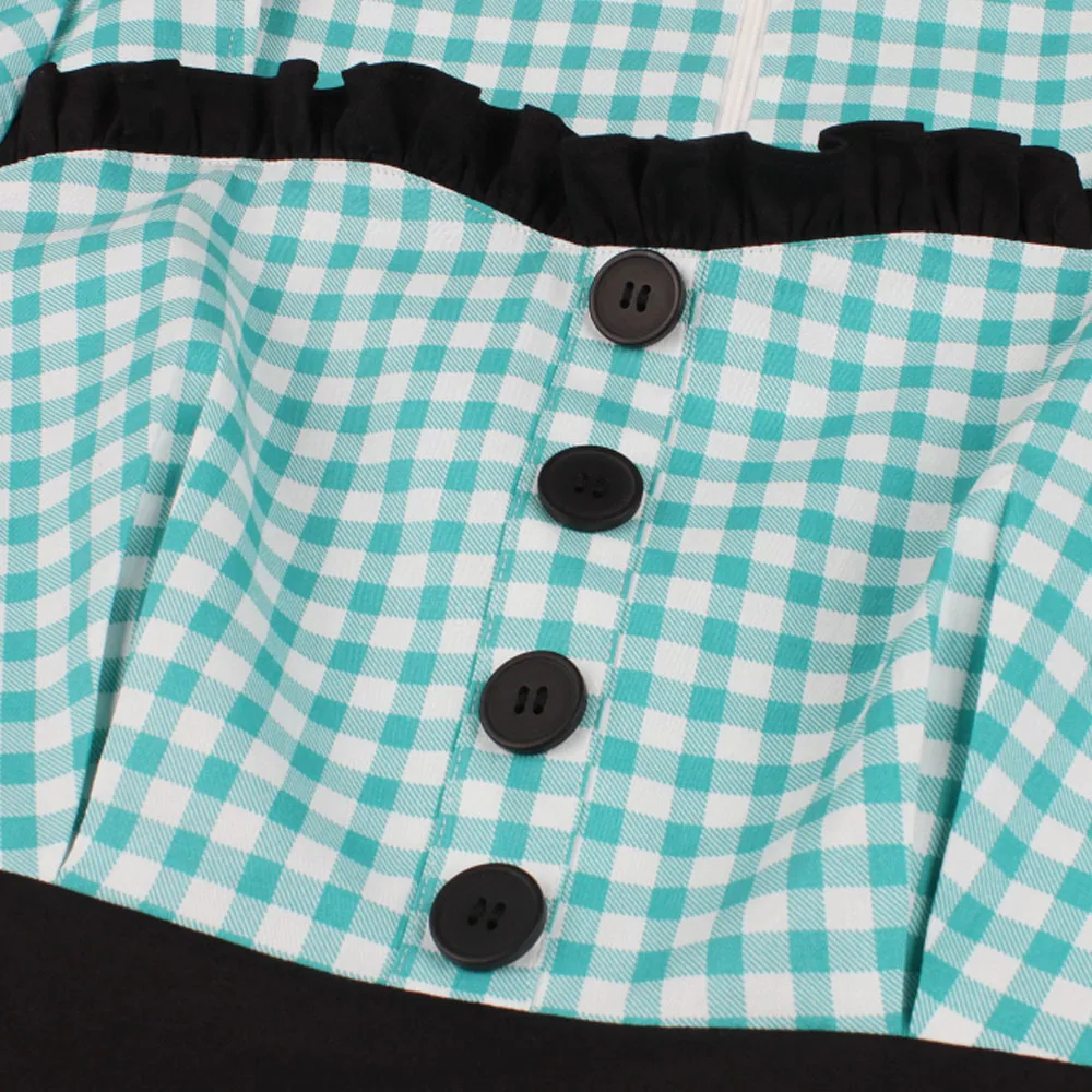 Женское клетчатое платье до середины икры с коротким рукавом и принтом в