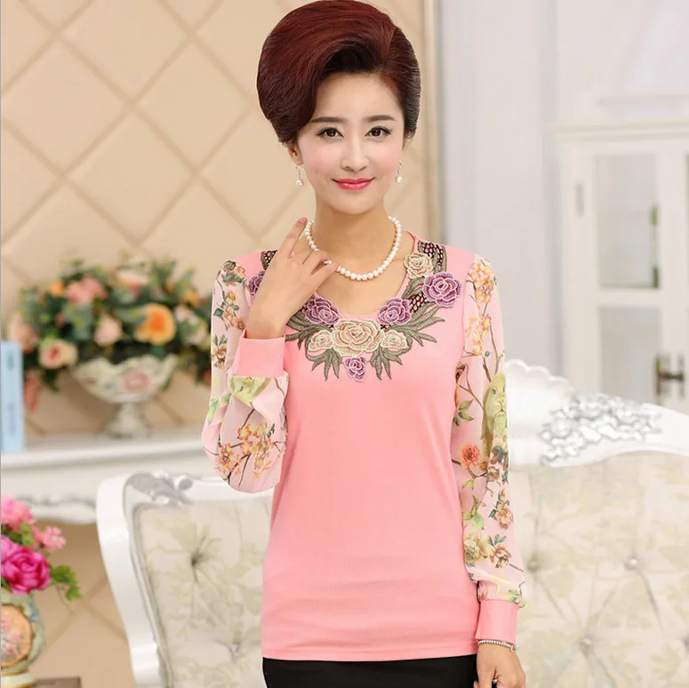 Модная женская футболка из хлопка и шифона с длинным рукавом женские футболки