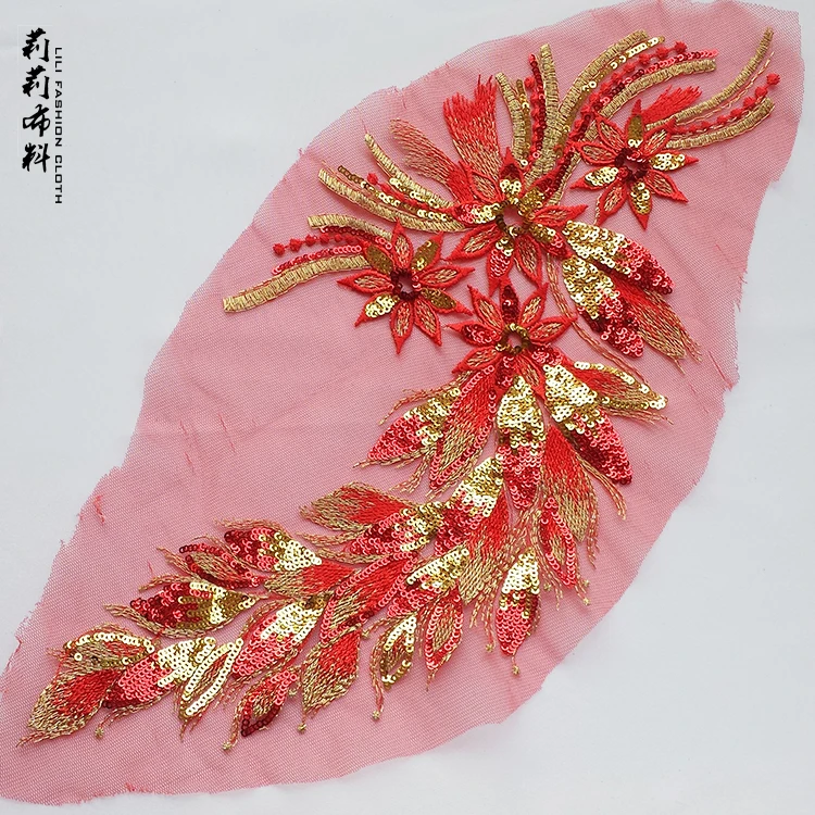 Сетчатые блестки вышивка Блестки цветок Стразы Хвост ткань аппликация Чонсам