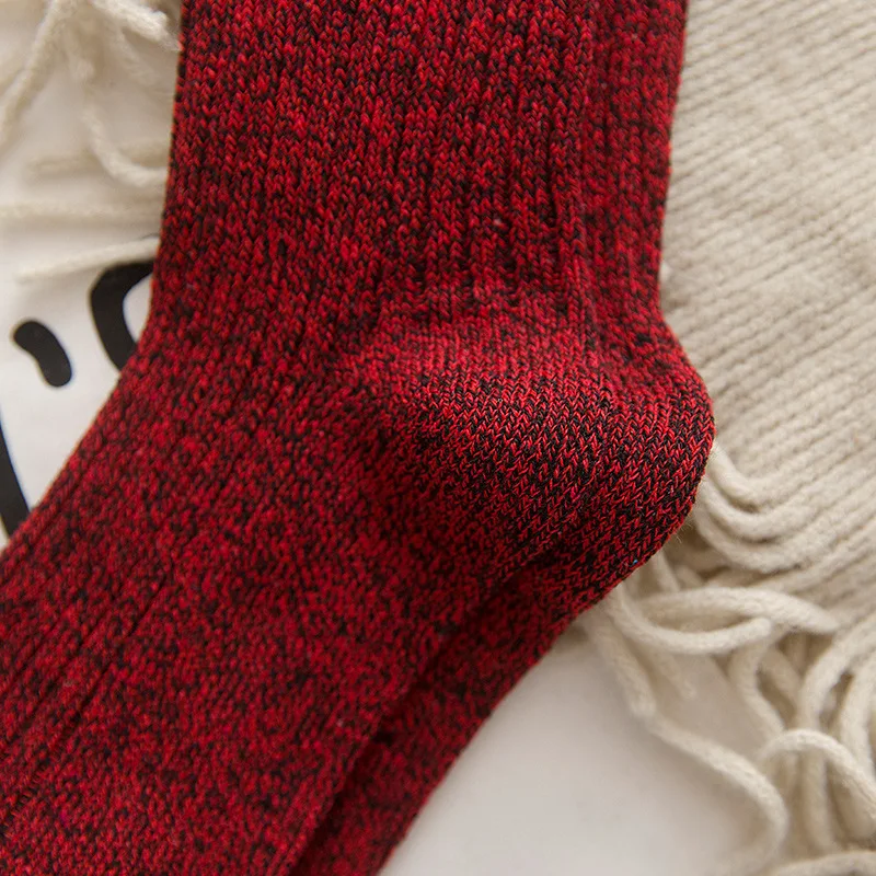 

Winter Socks Women Solid Cotton Thick Keep Warm Calcetines Breathable Elastic Force Retro Lady's Mid Socks Casual