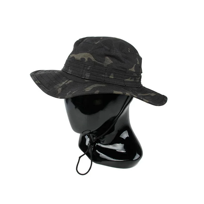 Панама Мужская тактическая черная с широкими полями и круглым покрытием|camo bucket